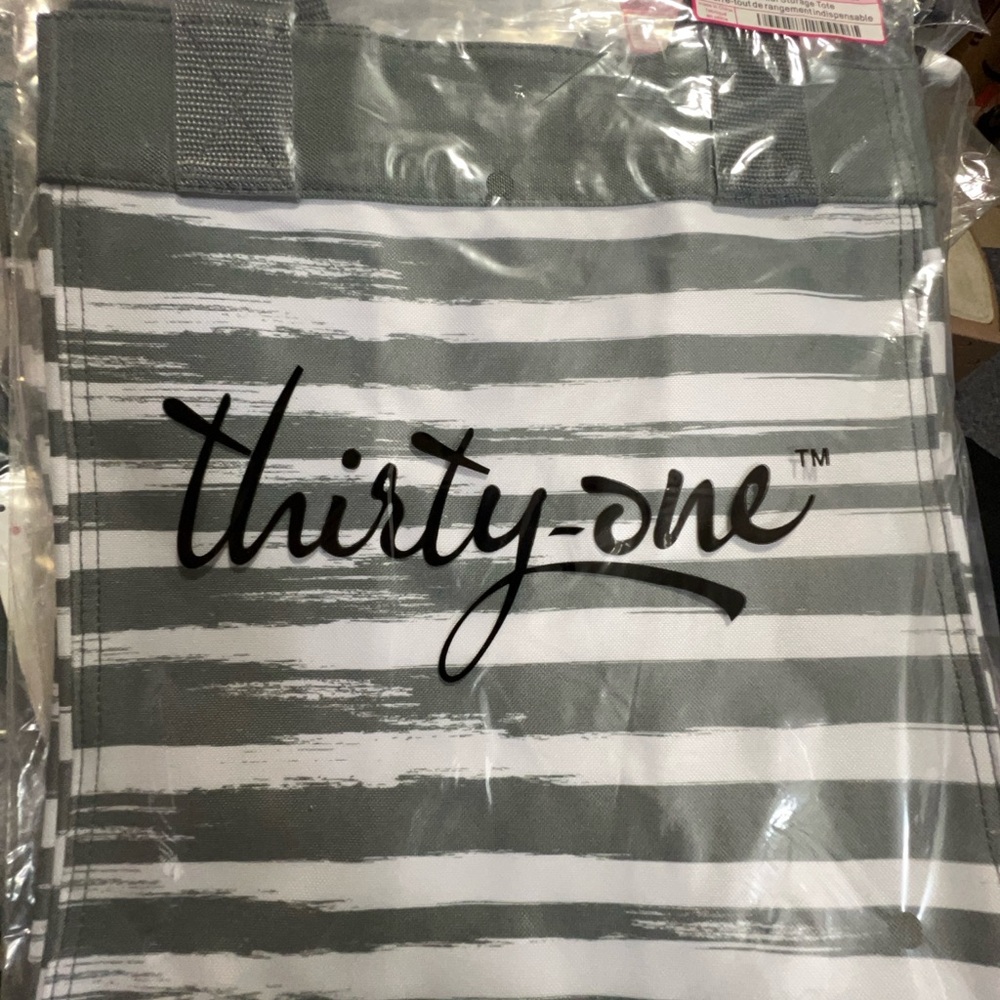 Thirty-One Gray and White Striped Tote